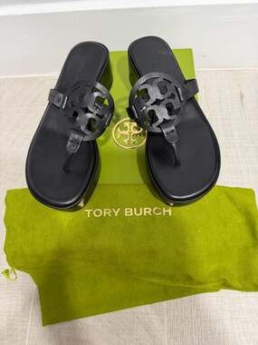 Tory Burch Miller Leather Wedge Sandals in Black